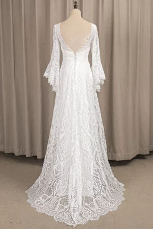 Brudklänning Spets Med Ärm 9 robe de mariee boheme chic col bateau dos 720x