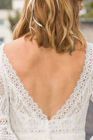 Brudklänning Spets Med Ärm 7 robe mariee boheme chic col bateau dos 720x